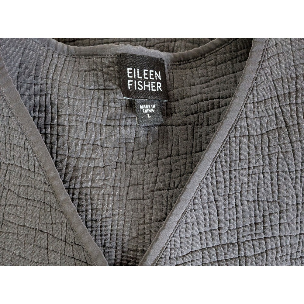 Eileen Fisher Silk Blend Crinkle Collarless Jacket Classic Minimal Sz Large Gray - Picture 7 of 8